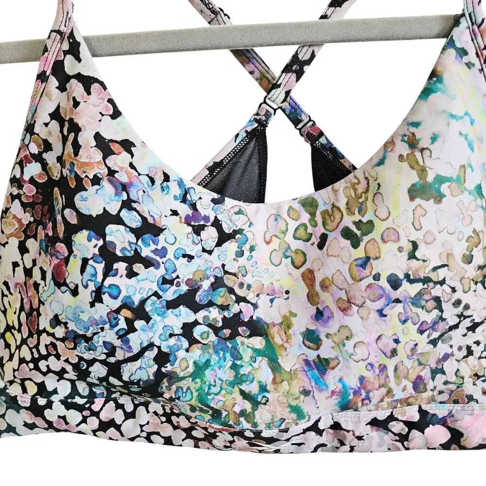 Reebok Strappy Back Sports Bra Multicolor Dots Oil Slick Spots Earthy Tone XL